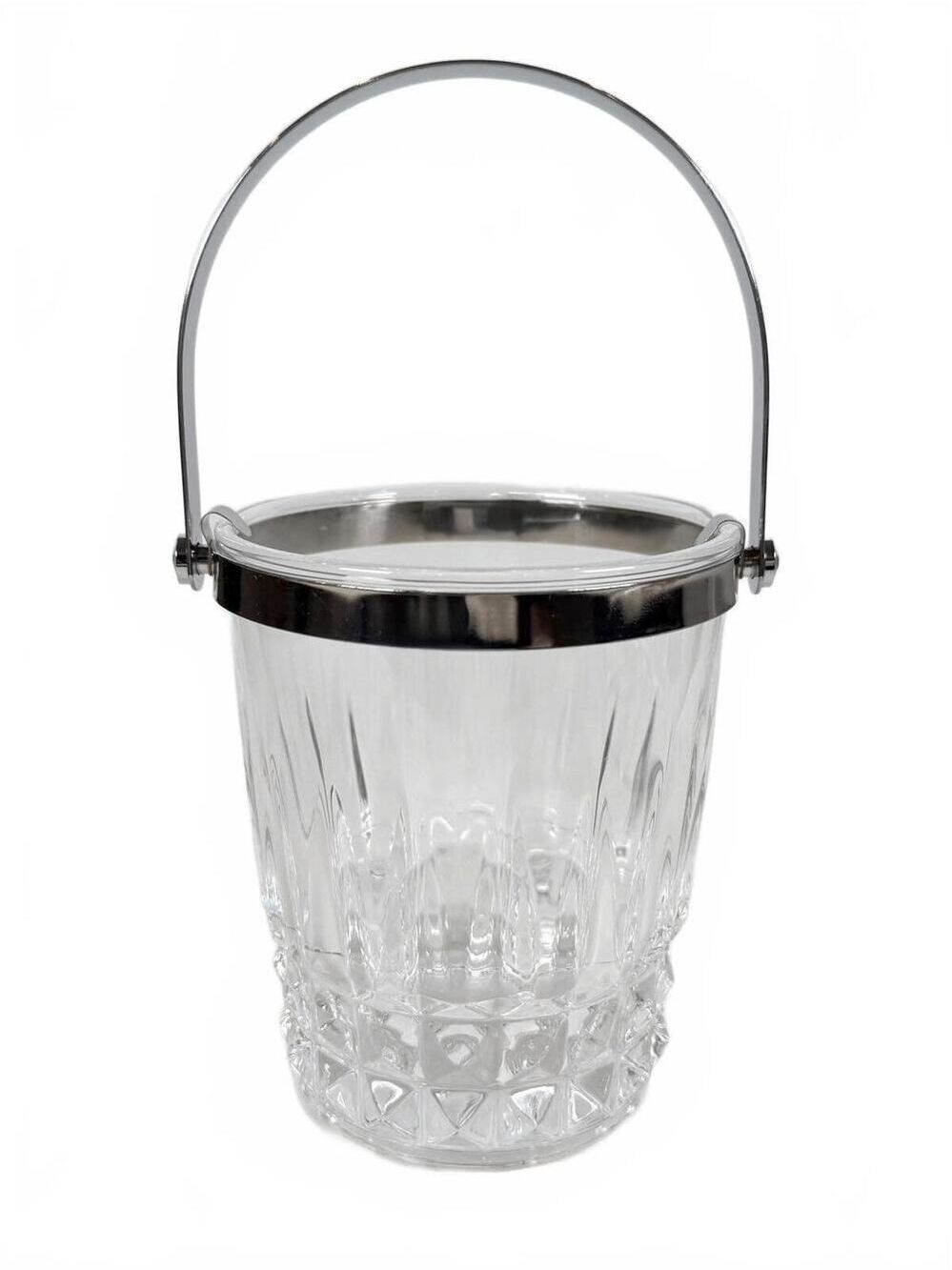 Cristal d'Arques France Crystal Ice Bucket Silver Chrome Handle MCM Barware